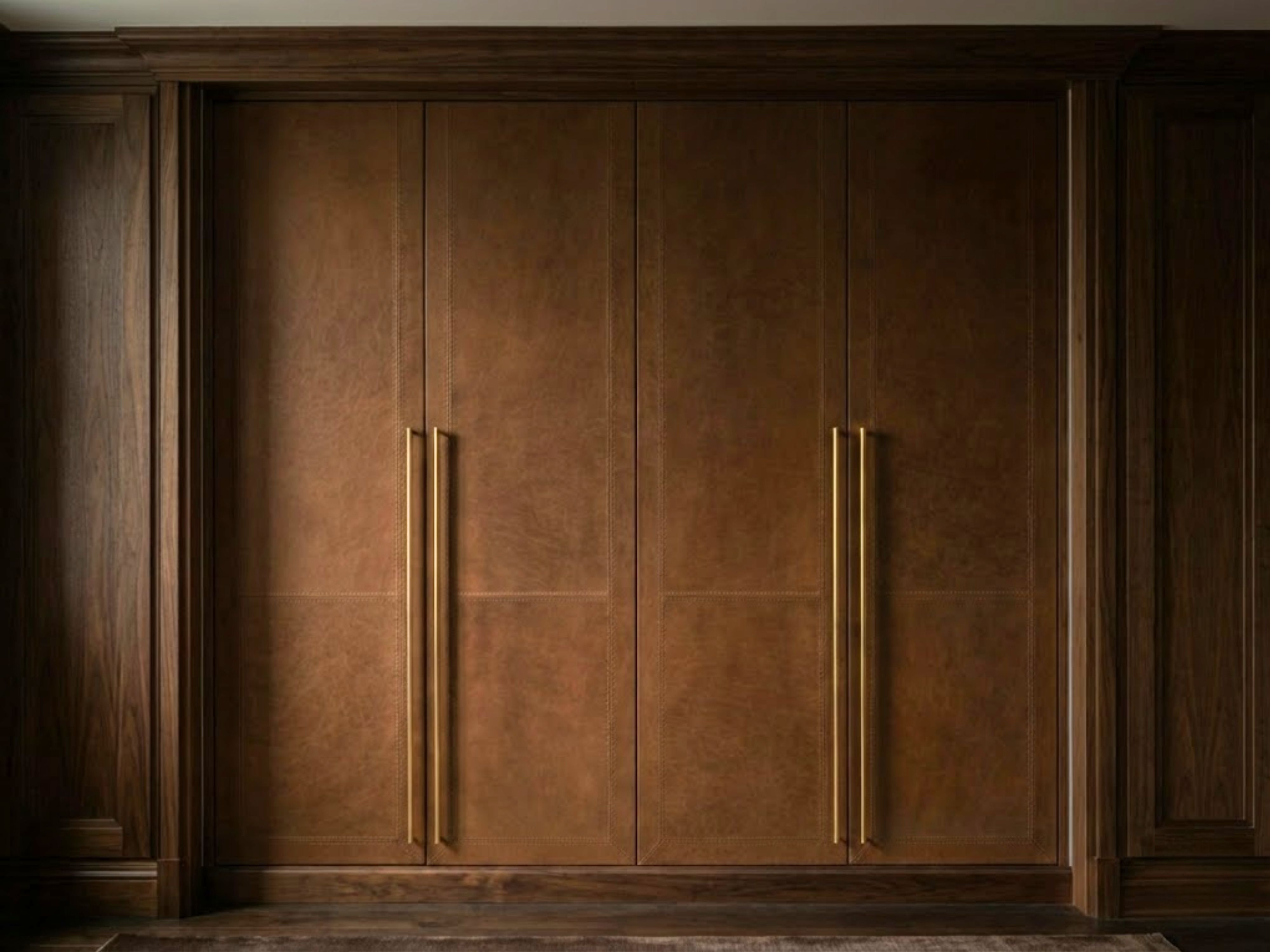 Elegant wooden wardrobe with long golden handles - Beautiful Homes