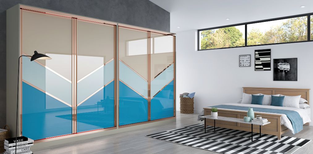 Blue lacquered glass sliding wardrobe-Beautiful Homes