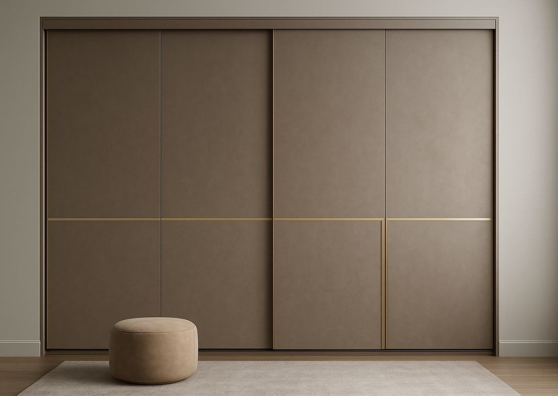 Beige sliding wardrobe with gold accents - Beautiful Homes