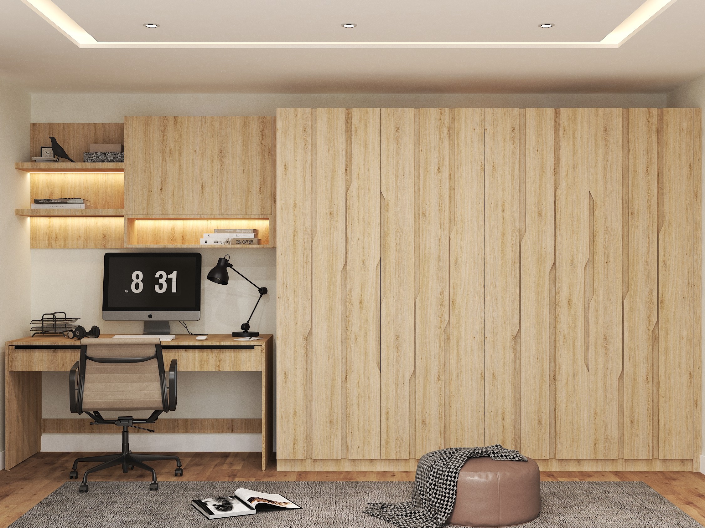Modern wardrobe with wooden study table - Beautiful Homes