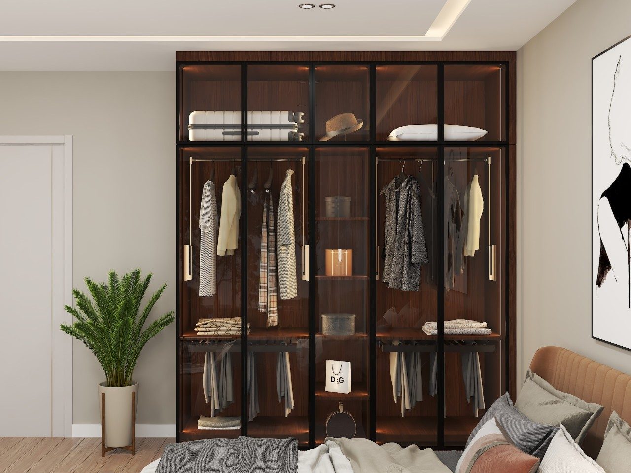 Wardrobe with glass doors and lighting - Beautiful Homes