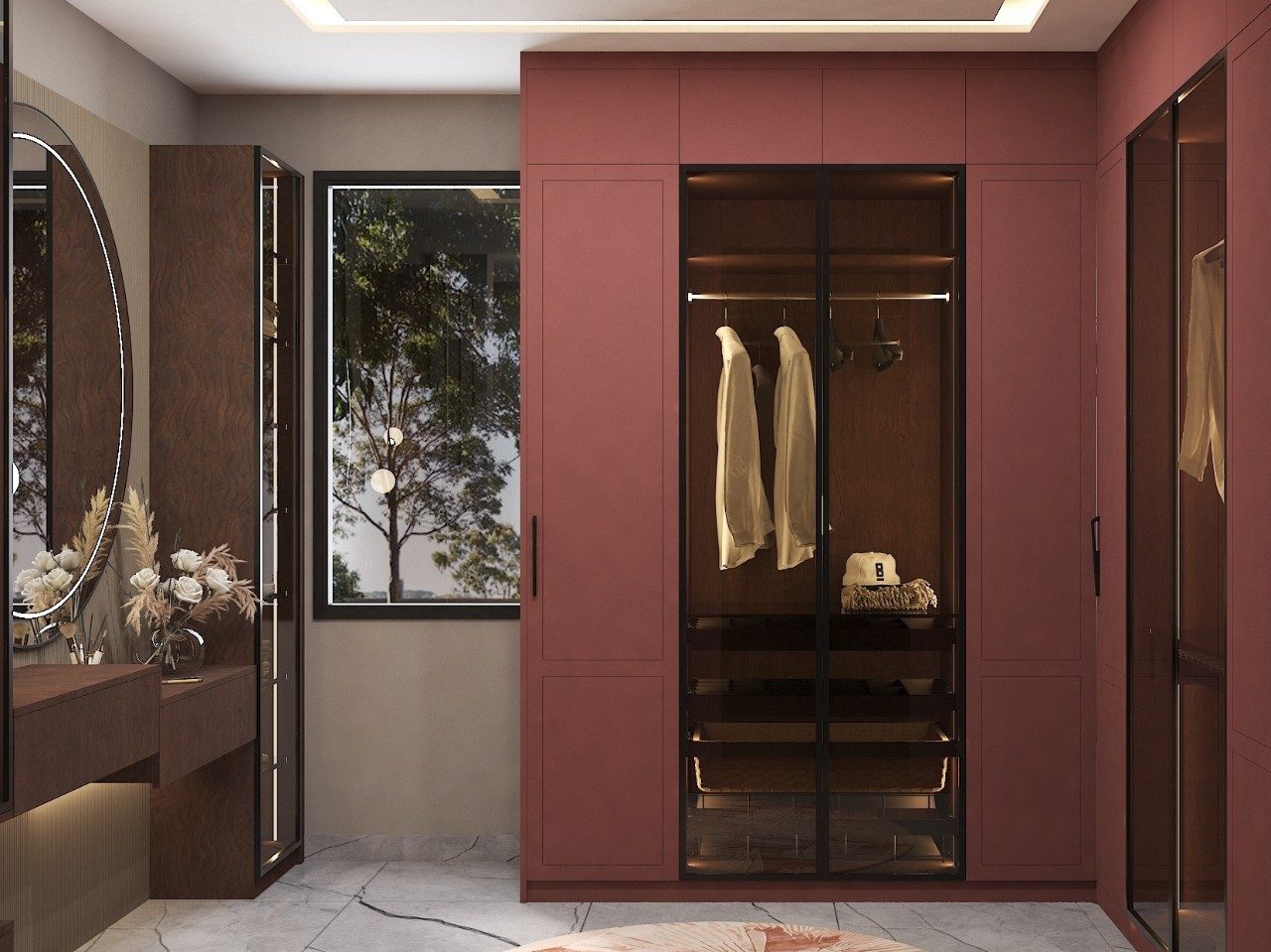 Bedroom wardrobe with wooden and glass sliding doors - Beautiful Homes