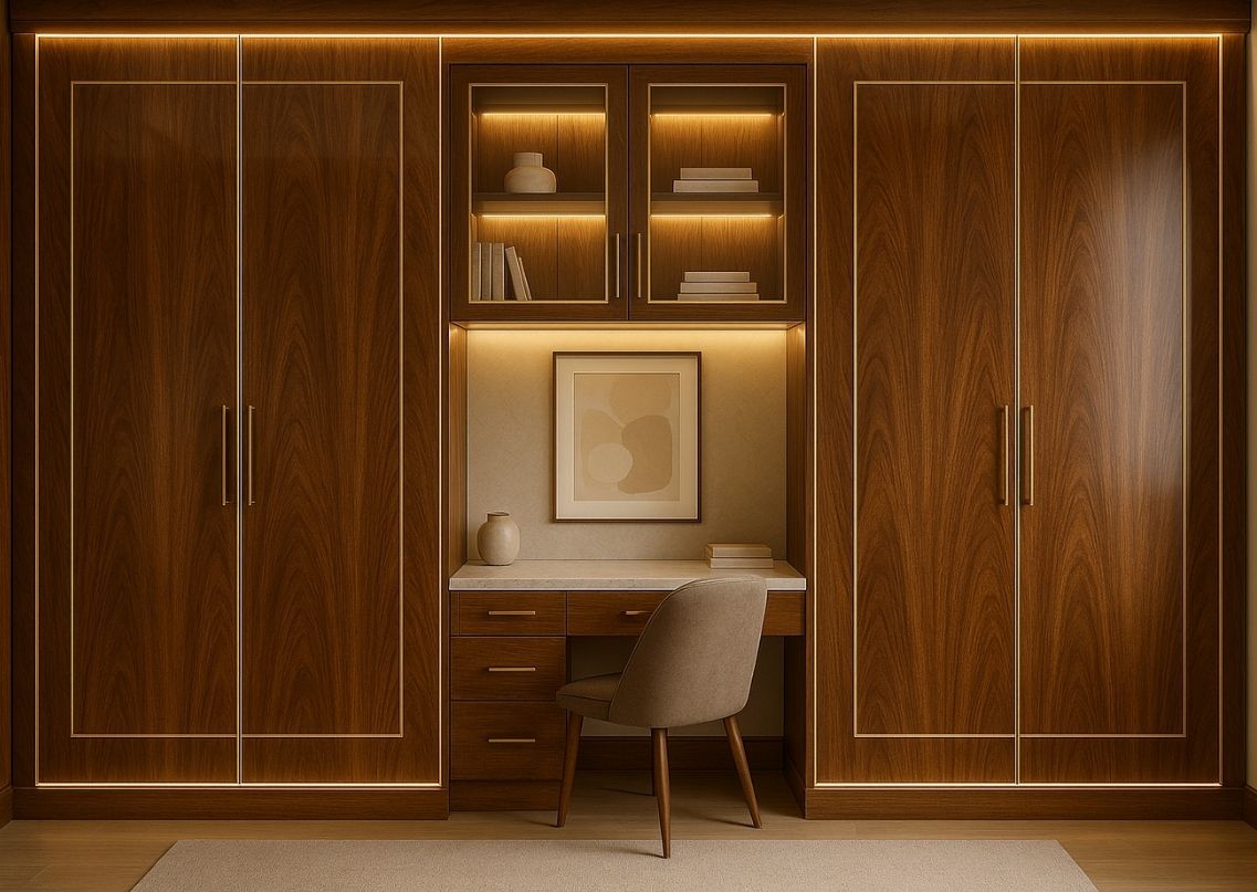 Wooden wardrobe with integrated study table - Beautiful Homes