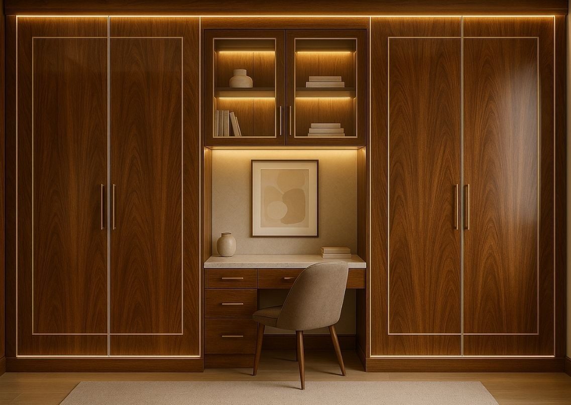 Wooden wardrobe with integrated study table - Beautiful Homes
