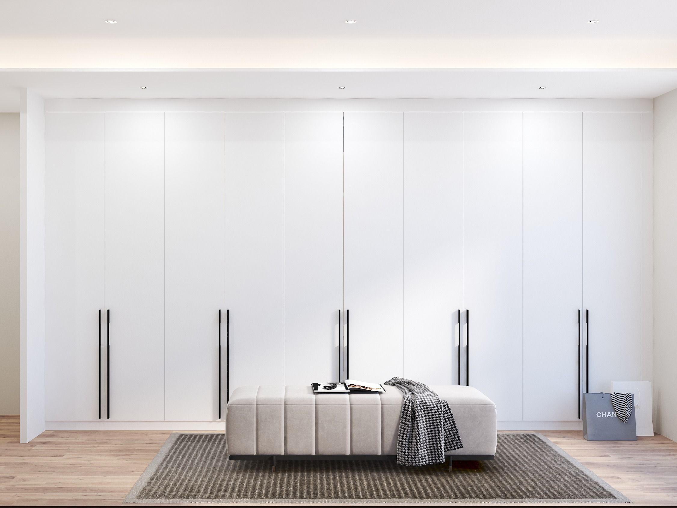 Floor-to-ceiling white wardrobe with black handles - Beautiful Homes