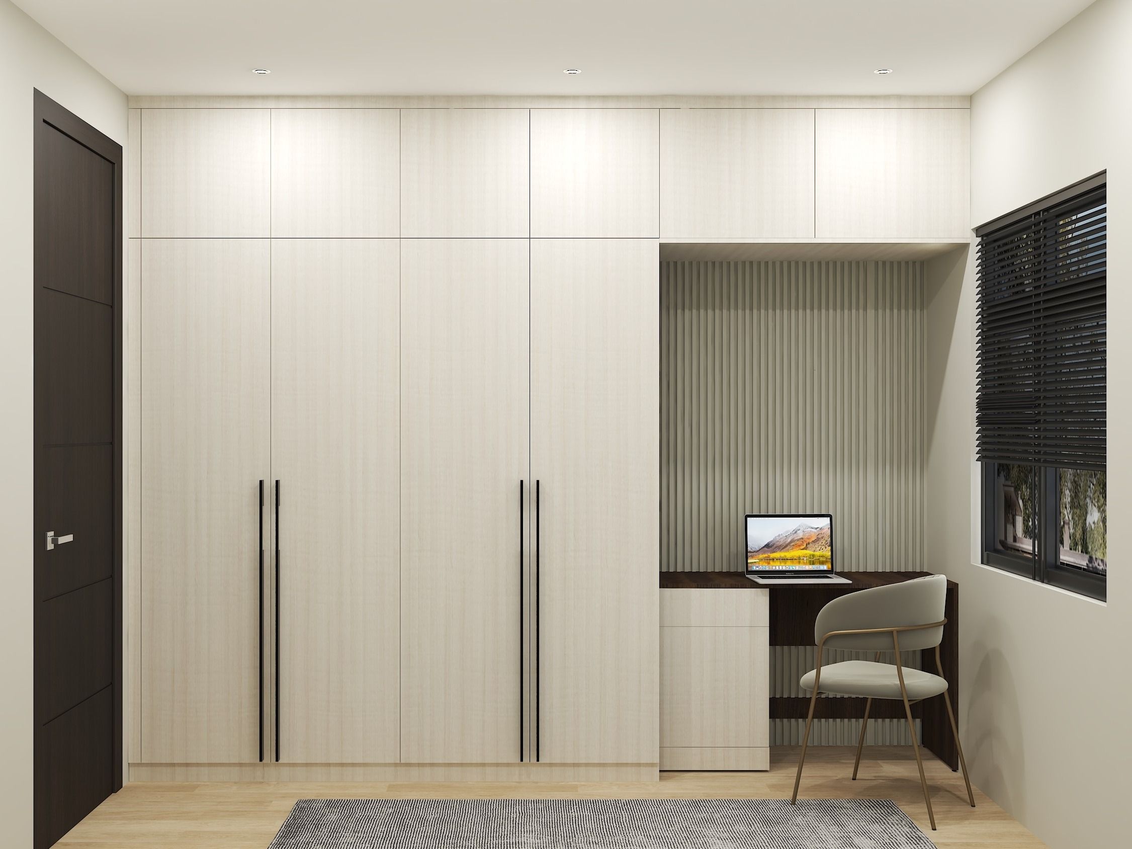 Floor to ceiling wardrobe with integrated wooden desk - Beautiful Homes