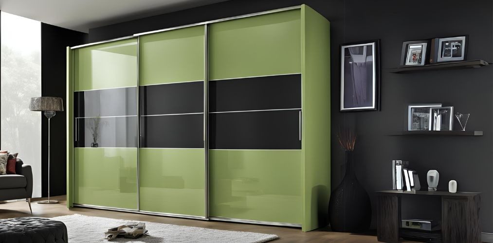 Modern 3-door green sliding wardrobe design - Beautiful Homes