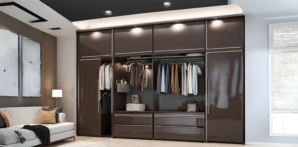 Modern brown wardrobe with glossy laminate - Beautiful Homes