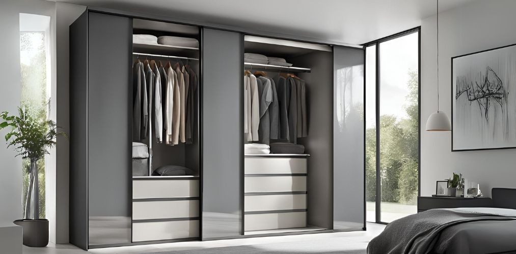 Modern glossy grey sliding wardrobe - Beautiful Homes