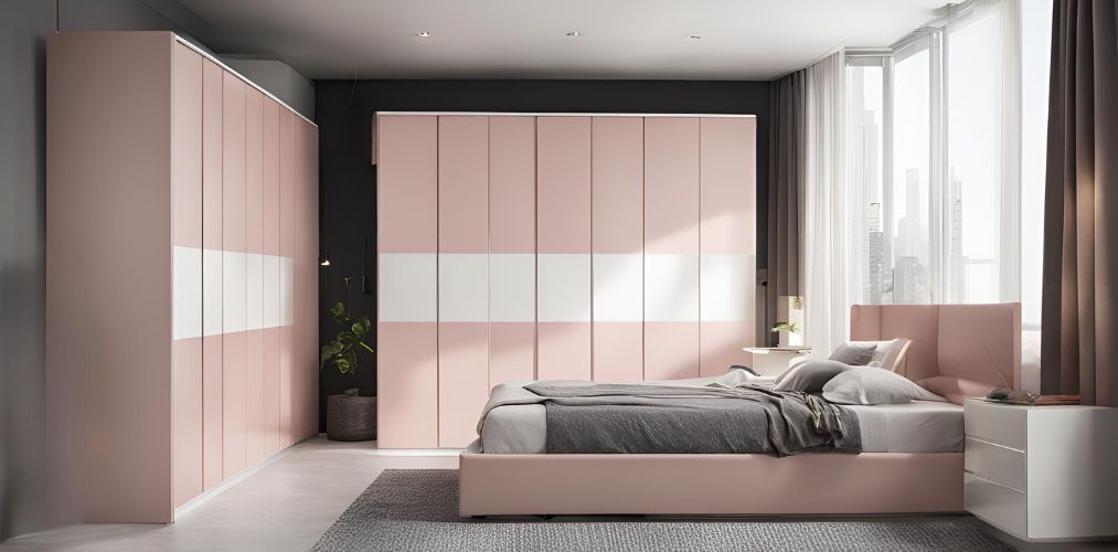 Modern l-shaped rose pink and off white wardrobe - Beautiful Homes