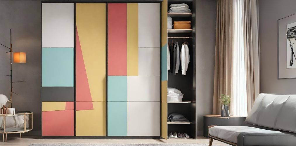 Modern sliding wardrobe with multicolour panels - Beautiful Homes