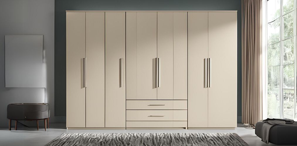 Modern swing wardrobe with drawers in champagne colour - Beautiful Homes