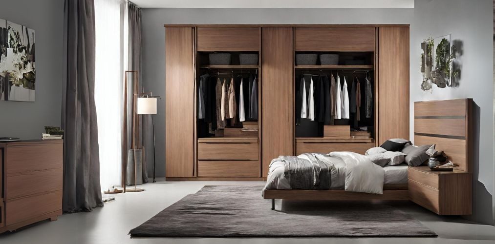 Modern wardrobe design for bedroom with wooden laminate - Beautiful Homes