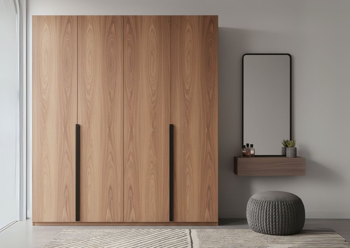 Wooden wardrobe with mirror and simple dressing unit - Beautiful Homes