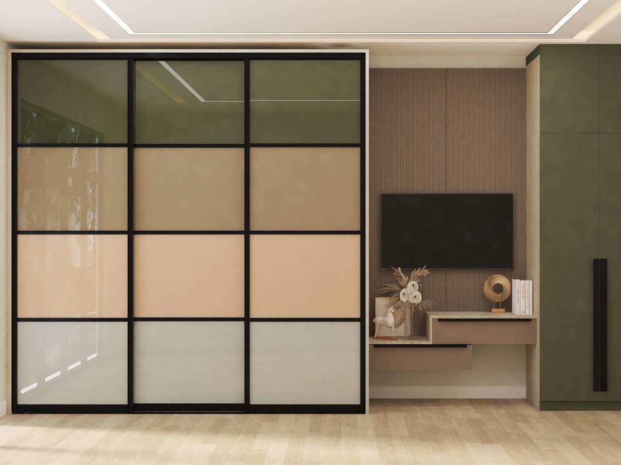 Bedroom with modular wardrobe and TV unit - Beautiful Homes