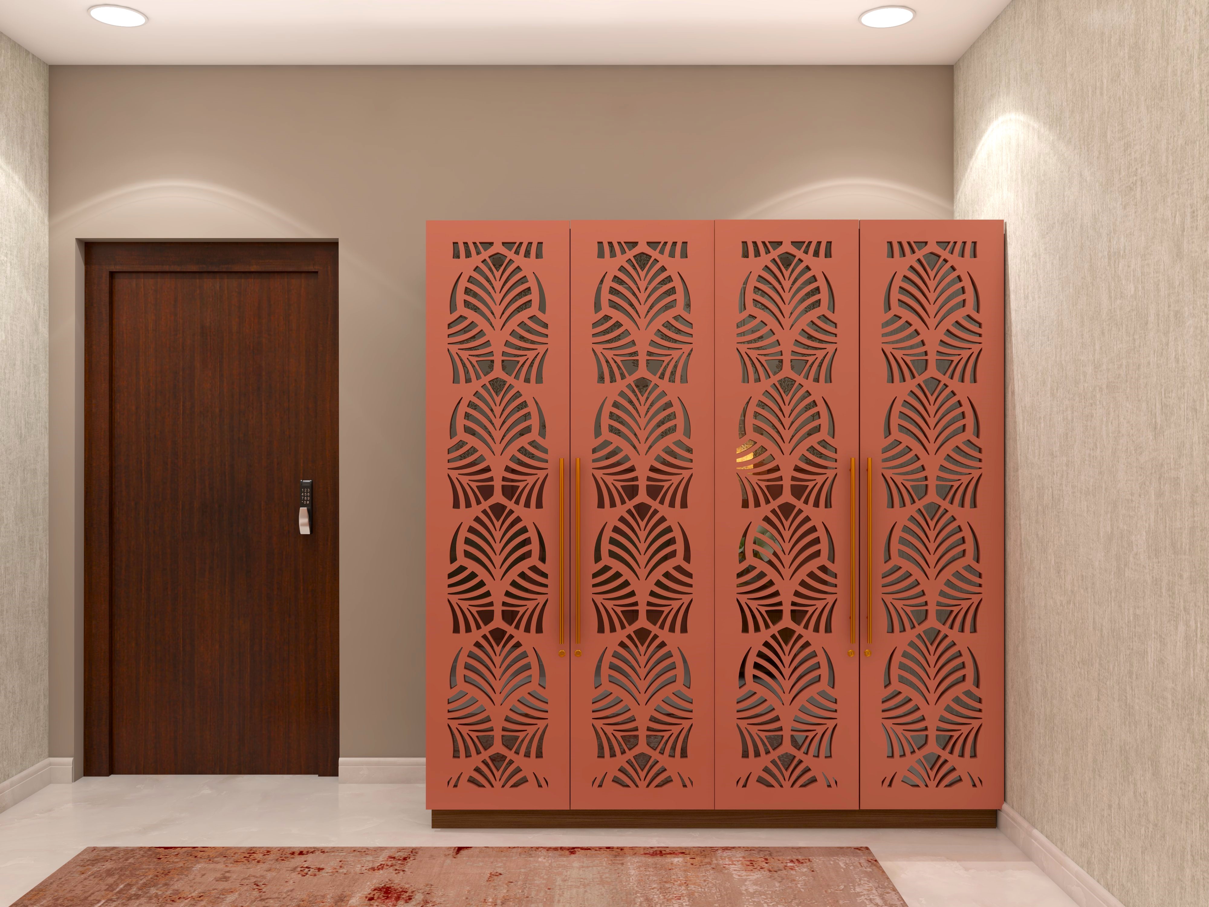 Orange wardrobe door design with cut-outs-Beautiful Homes