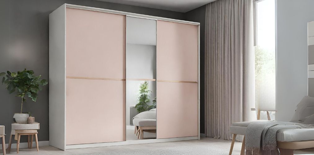 Pastel pink sliding wardrobe with mirror-Beautiful Homes