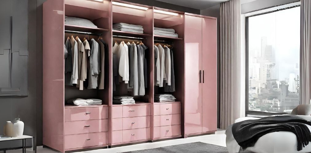 Pink wardrobe internal layout with drawers - Beautiful Homes