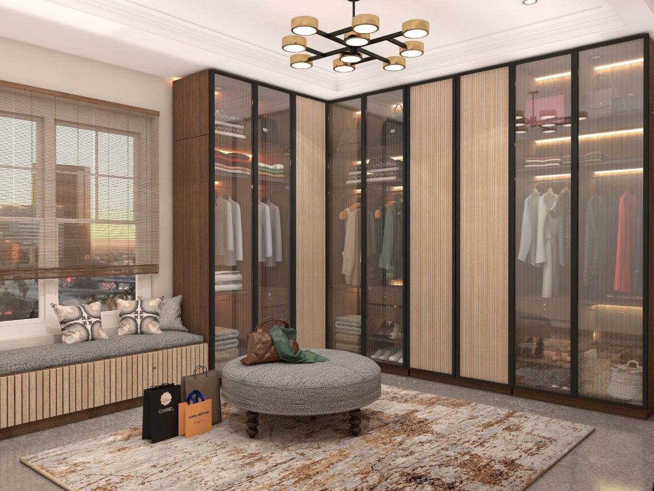 Royale 2.0 Hinge Wardrobe with Fluted Glass & Wooden Panel Shutter Combination - Beautiful Homes