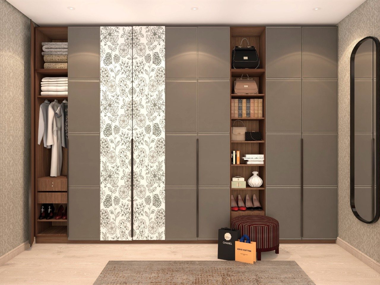 Royale 2.0 Hinge Wardrobe with Leatherette & Wallpaper Finish Shutters - Beautiful Homes