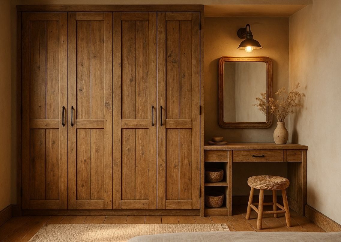 Wooden wardrobe with dressing table and stool - Beautiful Homes