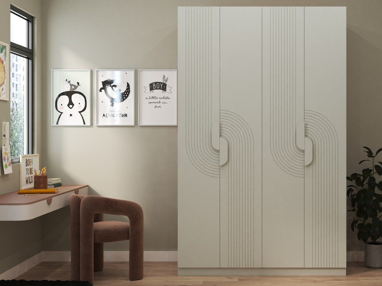 Modern wardrobe with study area and décor - Beautiful Homes