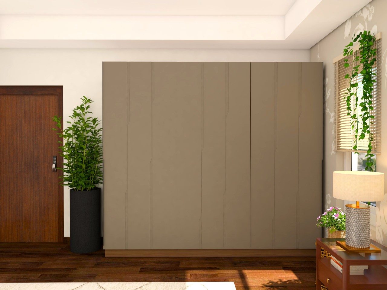 Simple wardrobe design with green laminate-Beautiful Homes