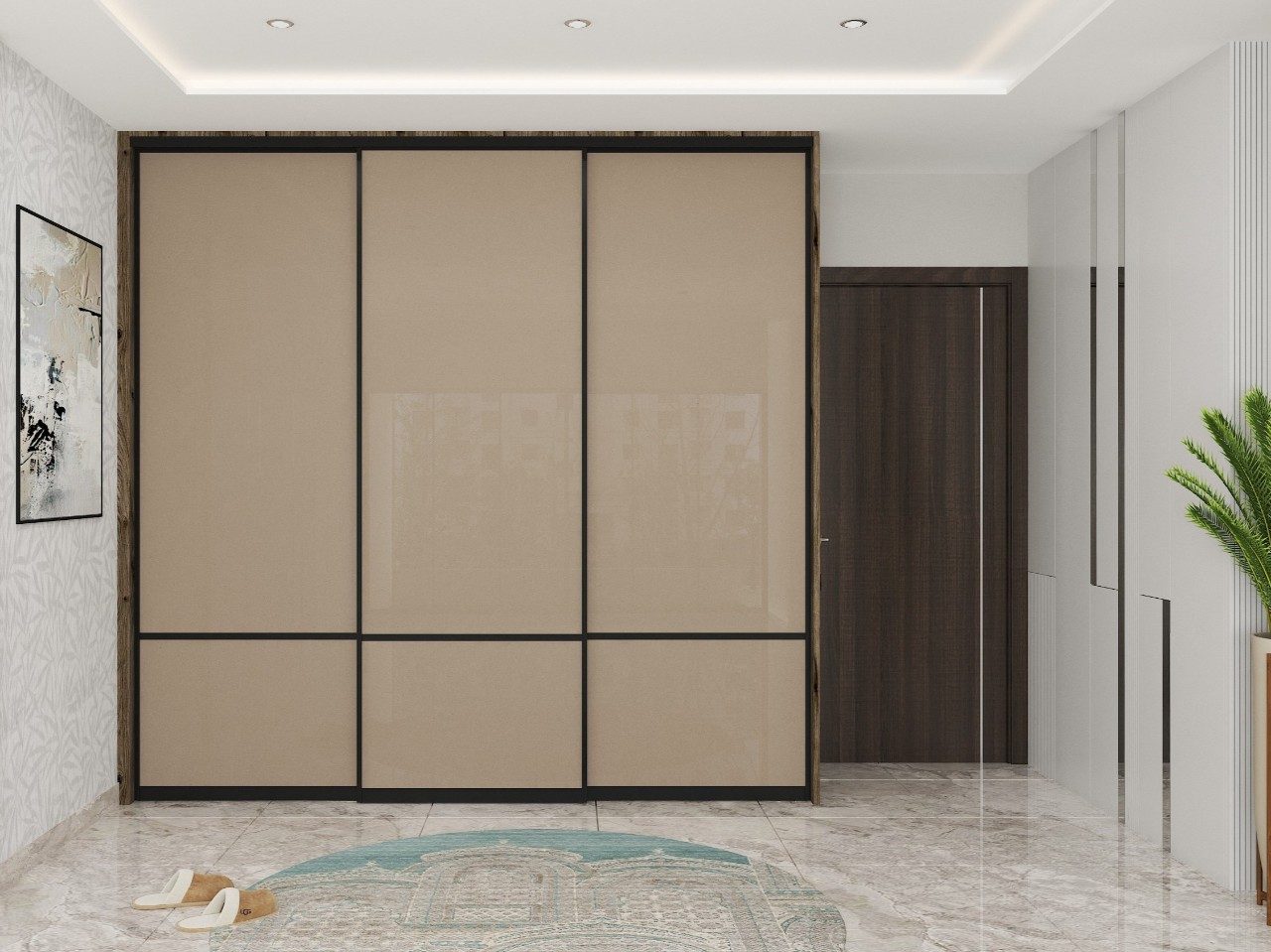 Minimalist beige wardrobe with sliding doors - Beautiful Homes