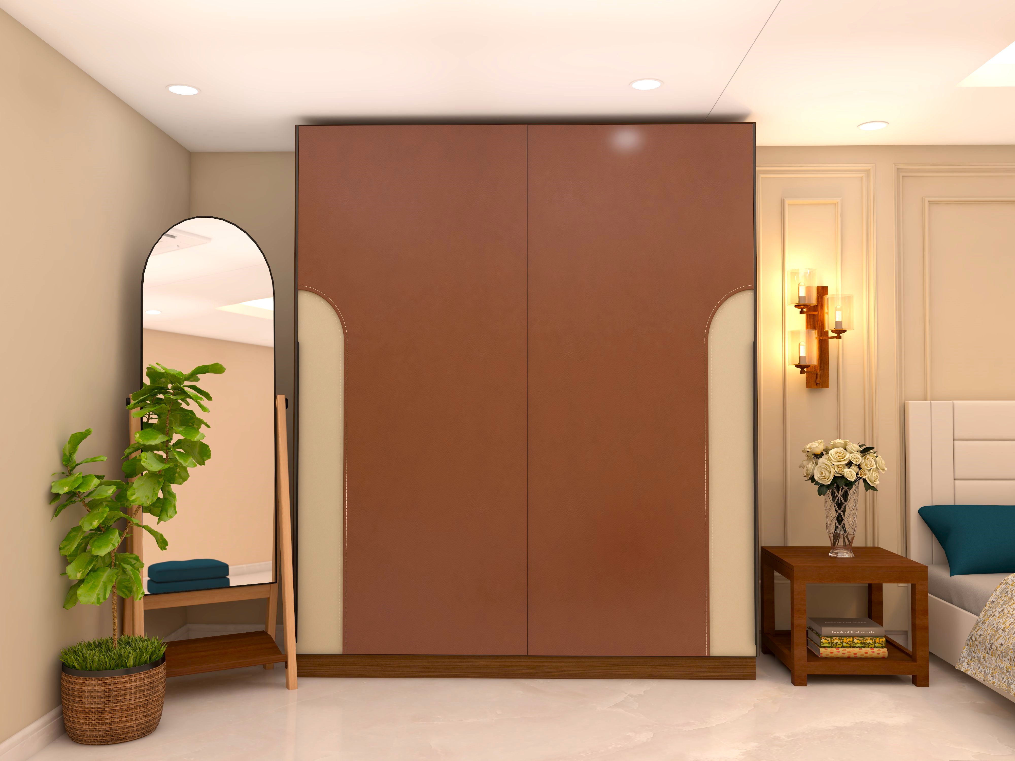 Sliding door wardrobe design for bedroom with leather-Beautiful Homes