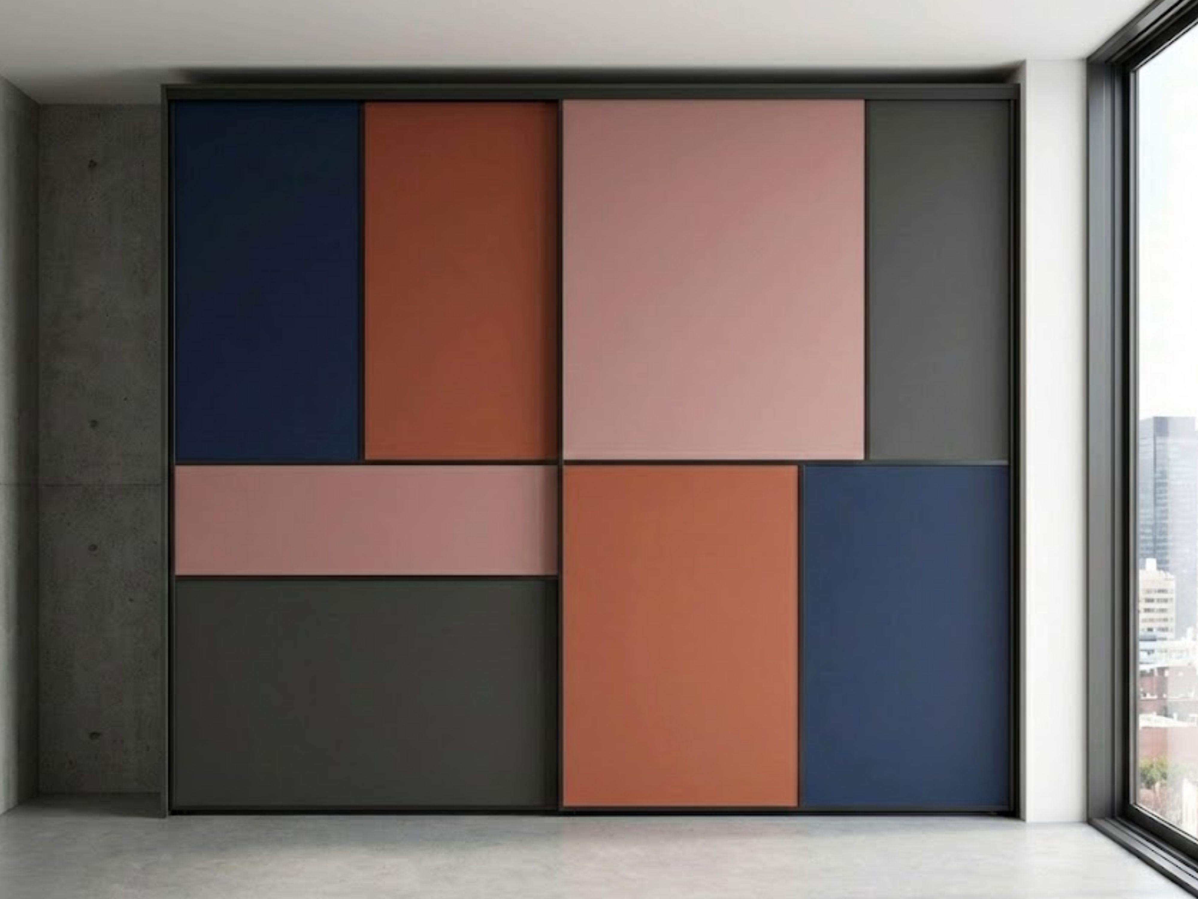 Sliding wardrobe with colourful modern laminate panels - Beautiful Homes