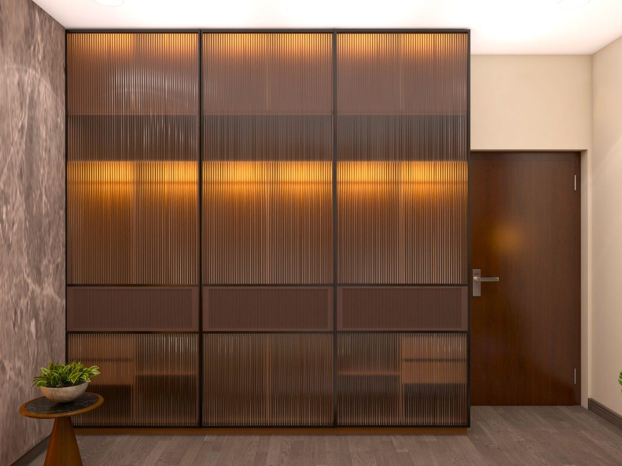 Sliding wardrobe with fluted glass-Beautiful Homes