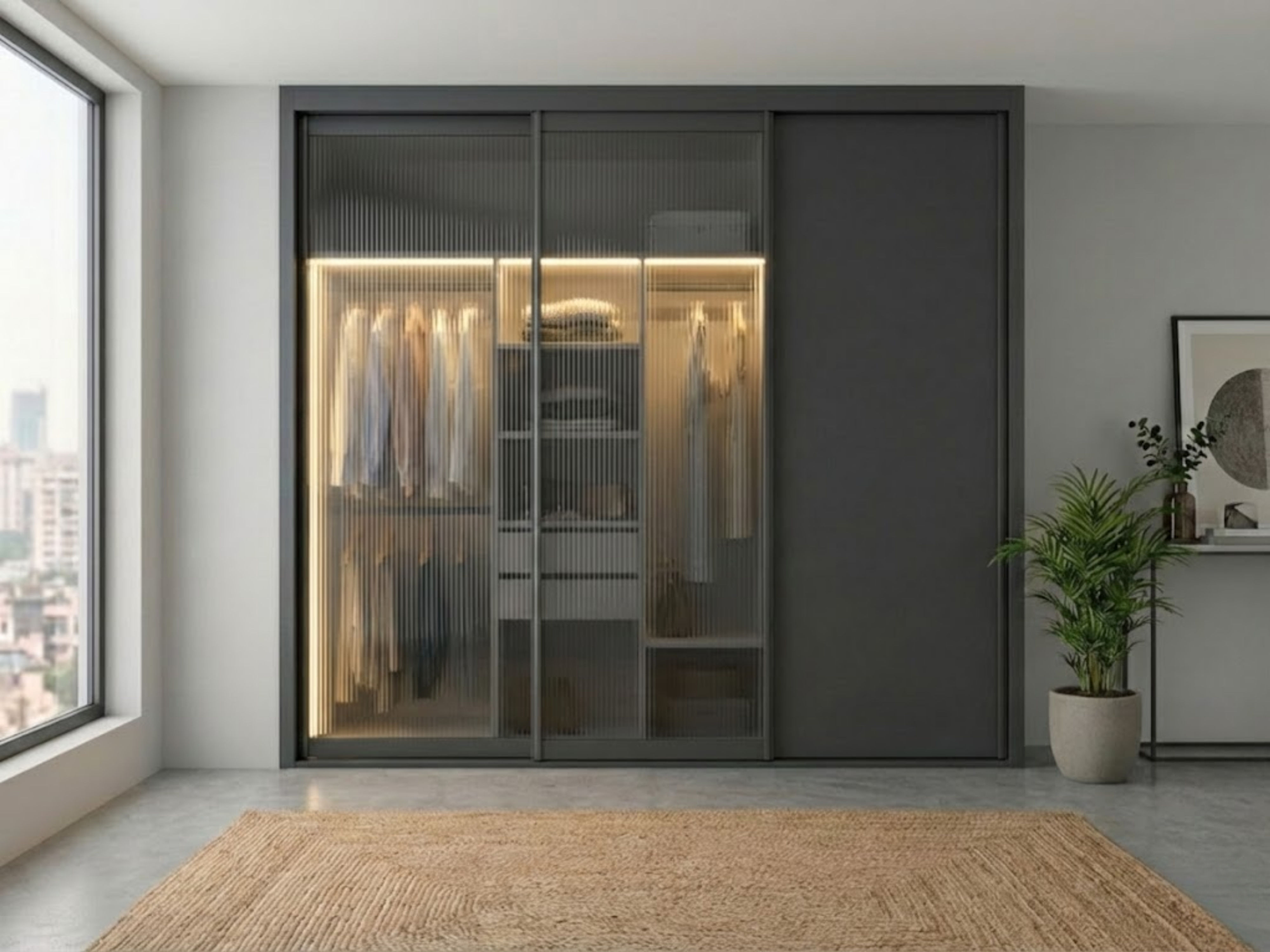 Modern wardrobe with glass doors and lighting - Beautiful Homes