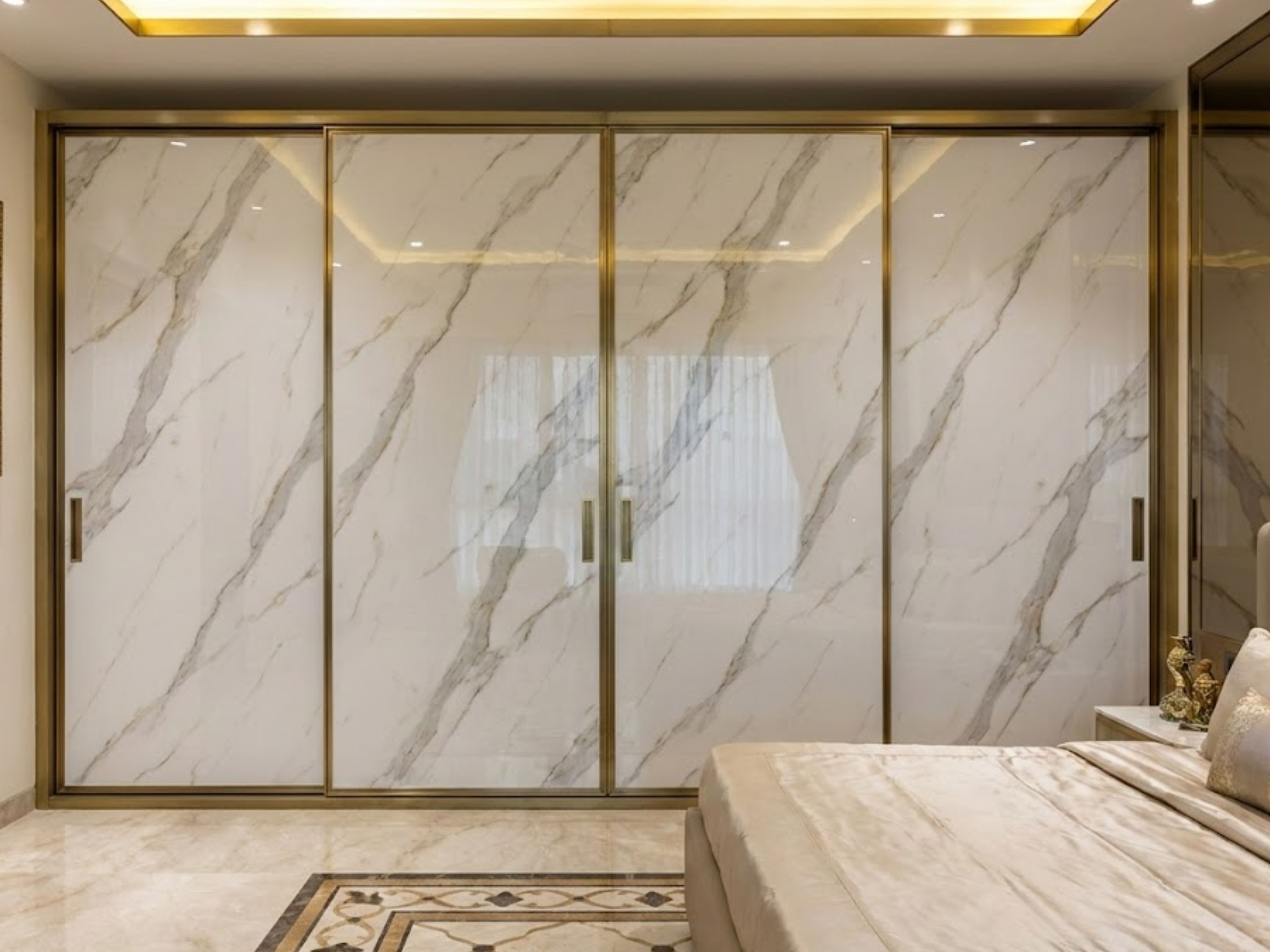 Golden framed marble wardrobe with sliding doors - Beautiful Homes