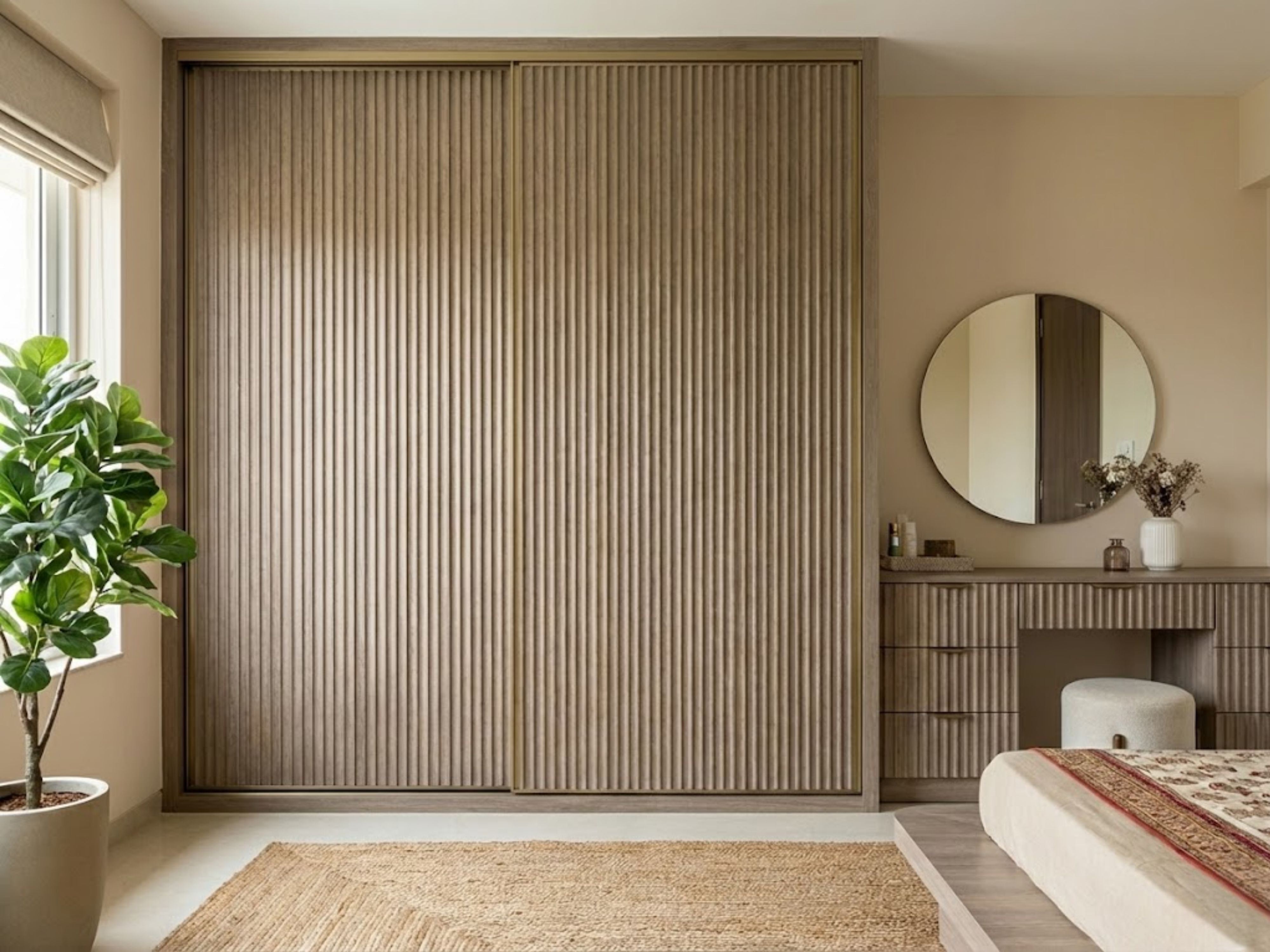 Modern glass wardrobe with wooden interiors and lighting - Beautiful Homes