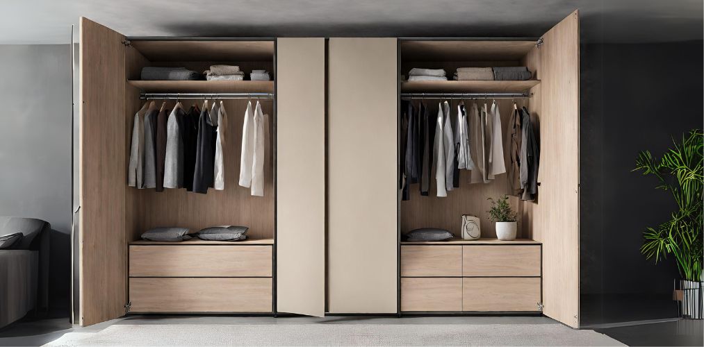 Spacious wooden wardrobe with large drawers-Beautiful Homes