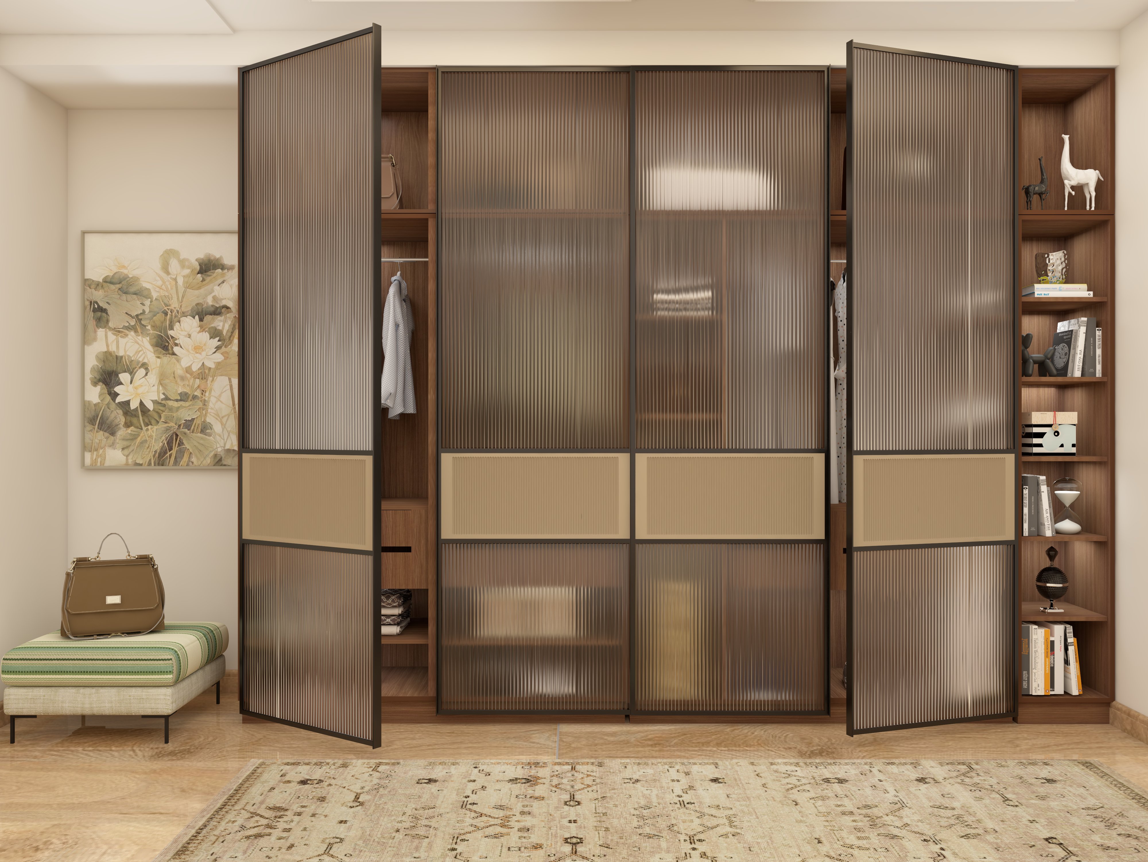 Swing full-height wardrobe with fluted glass shutters - Beautiful Homes