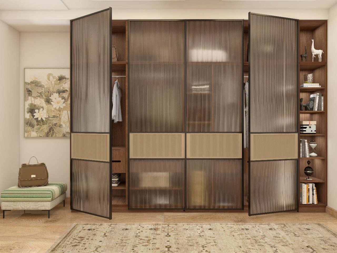 Swing full-height wardrobe with fluted glass shutters - Beautiful Homes