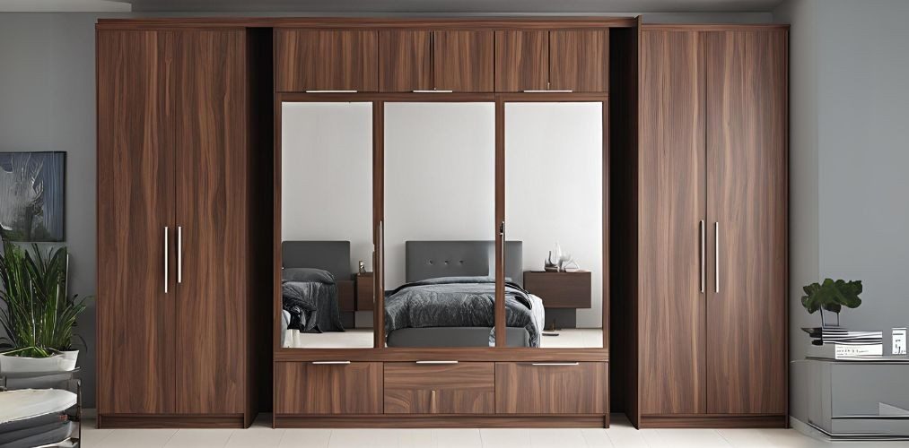 Swing walnut wardrobe with integrated dressing mirror - Beautiful Homes