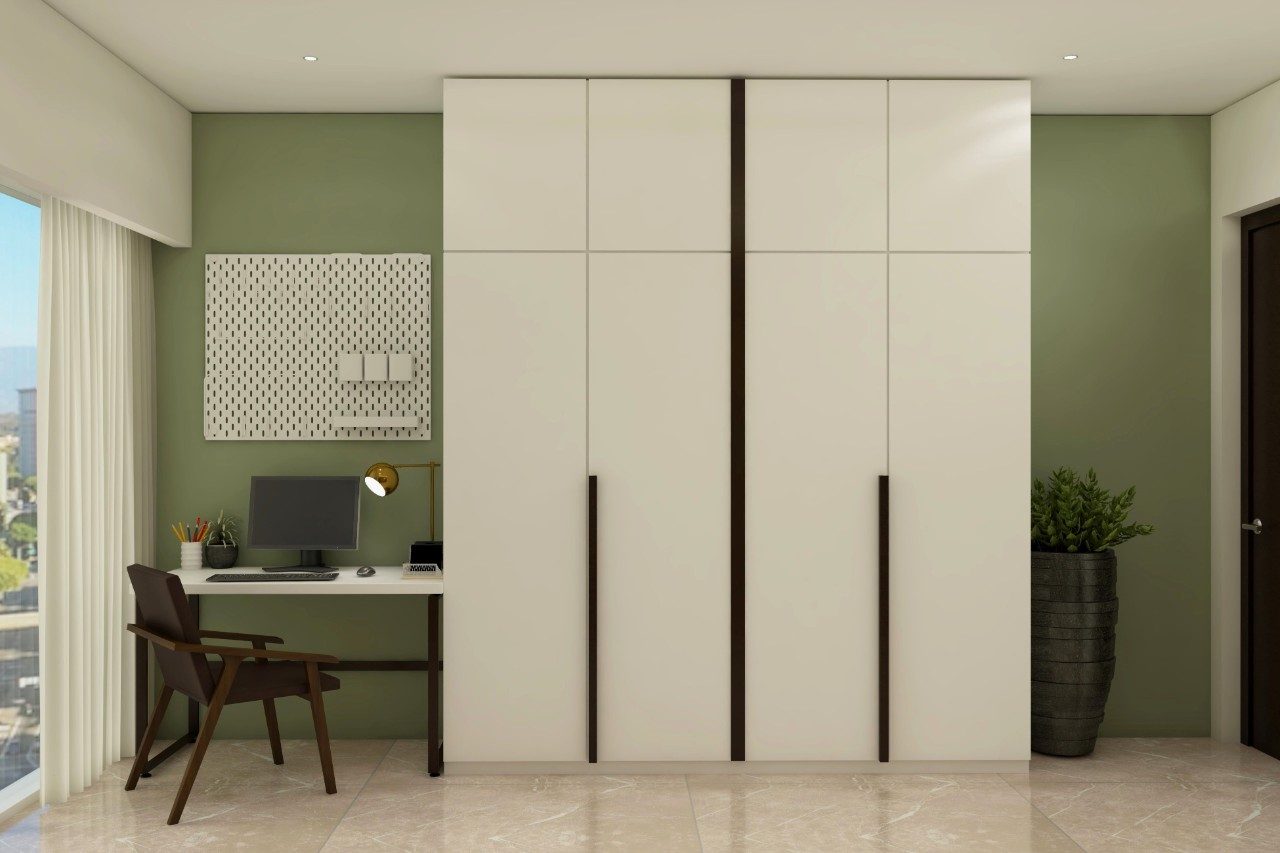 Swing wardrobe in white laminate and sleek black handle-Beautiful Homes