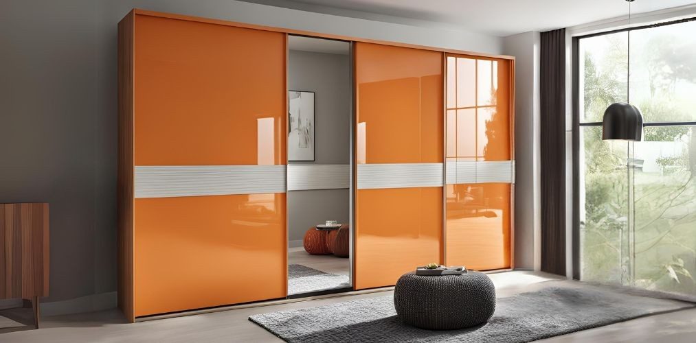 Tangerine sliding wardrobe in high glossy finish - Beautiful Homes