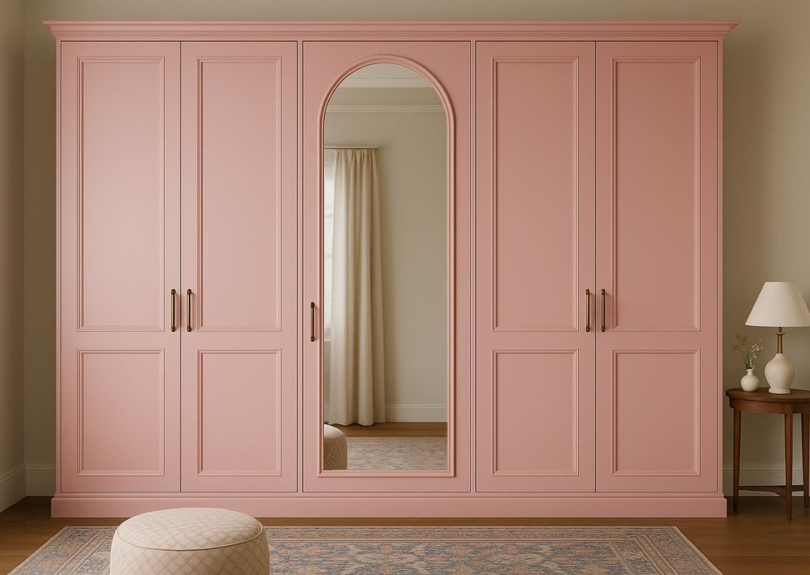 Pink wardrobe with mirror and sleek handles - Beautiful Homes