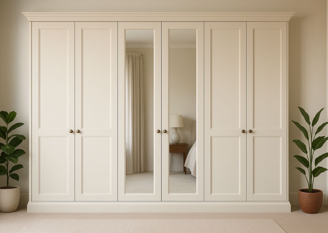 Cream wardrobe with mirrors and wooden details - Beautiful Homes