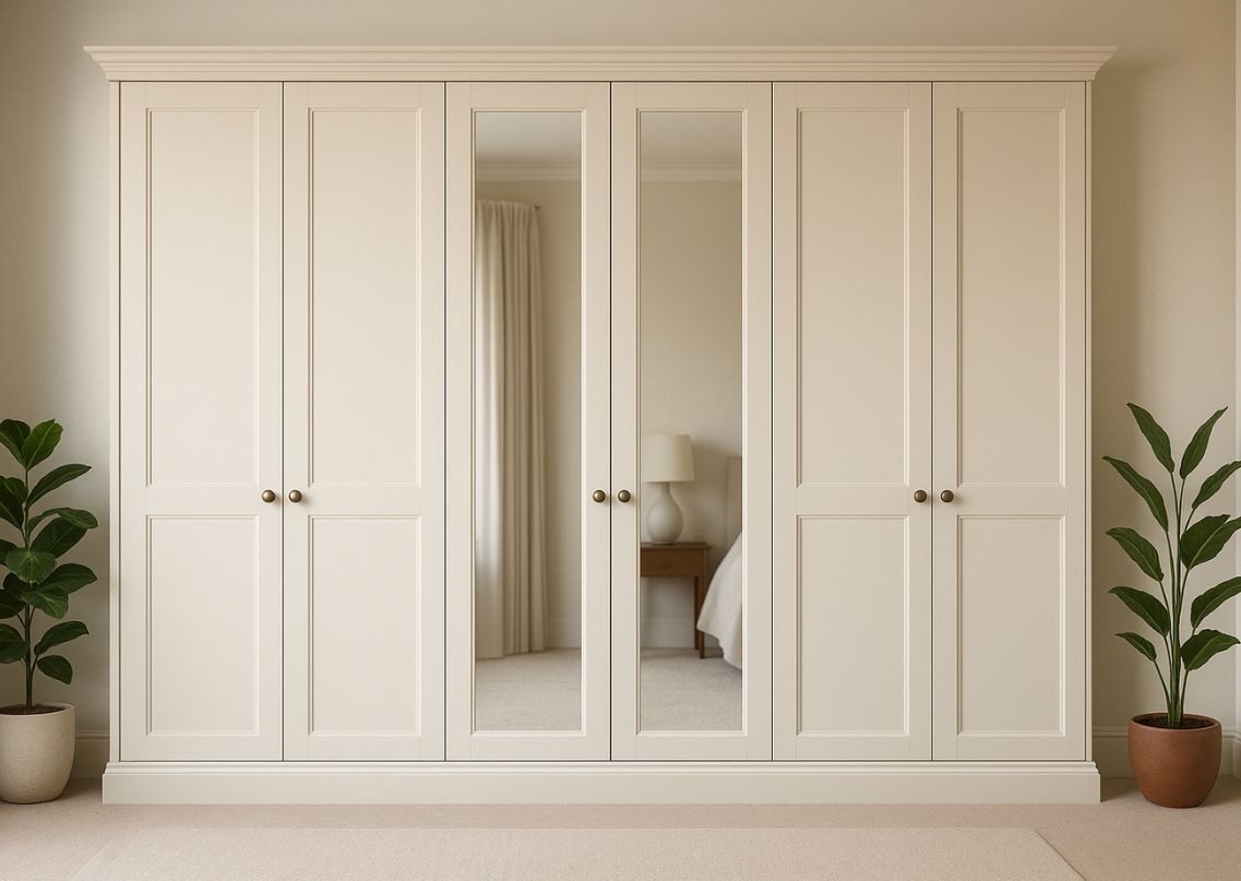 Cream wardrobe with mirrors and wooden details - Beautiful Homes