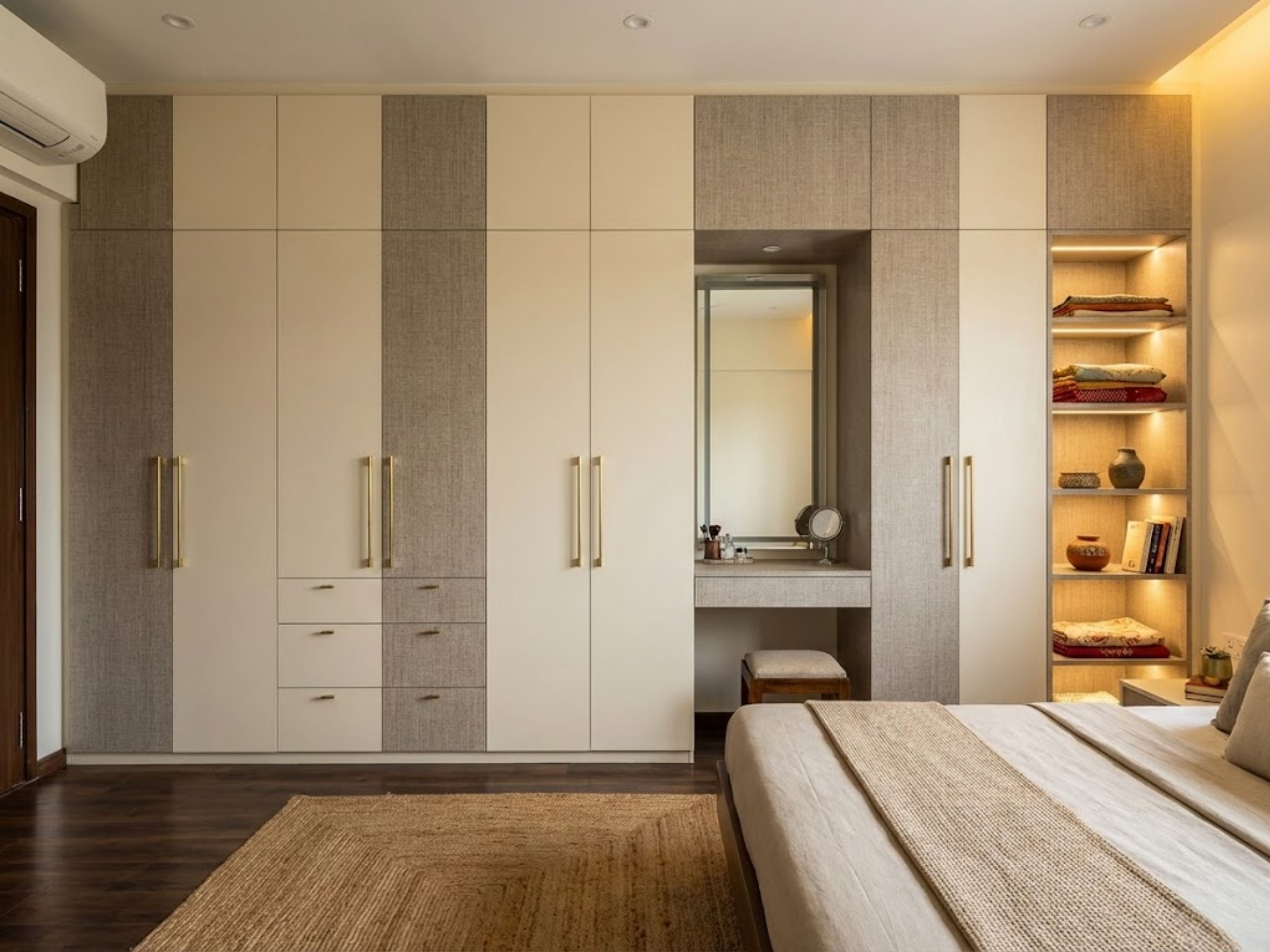 Bedroom with sleek modular wardrobe and lighting - Beautiful Homes