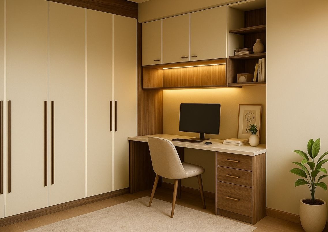 Modern study room with wardrobe and desk - Beautiful Homes