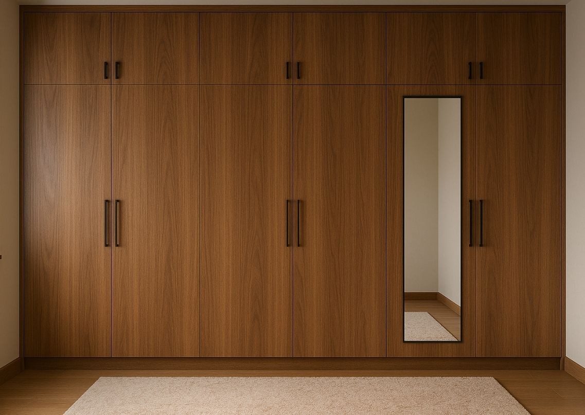 Modern wooden wardrobe with mirror panel design - Beautiful Homes