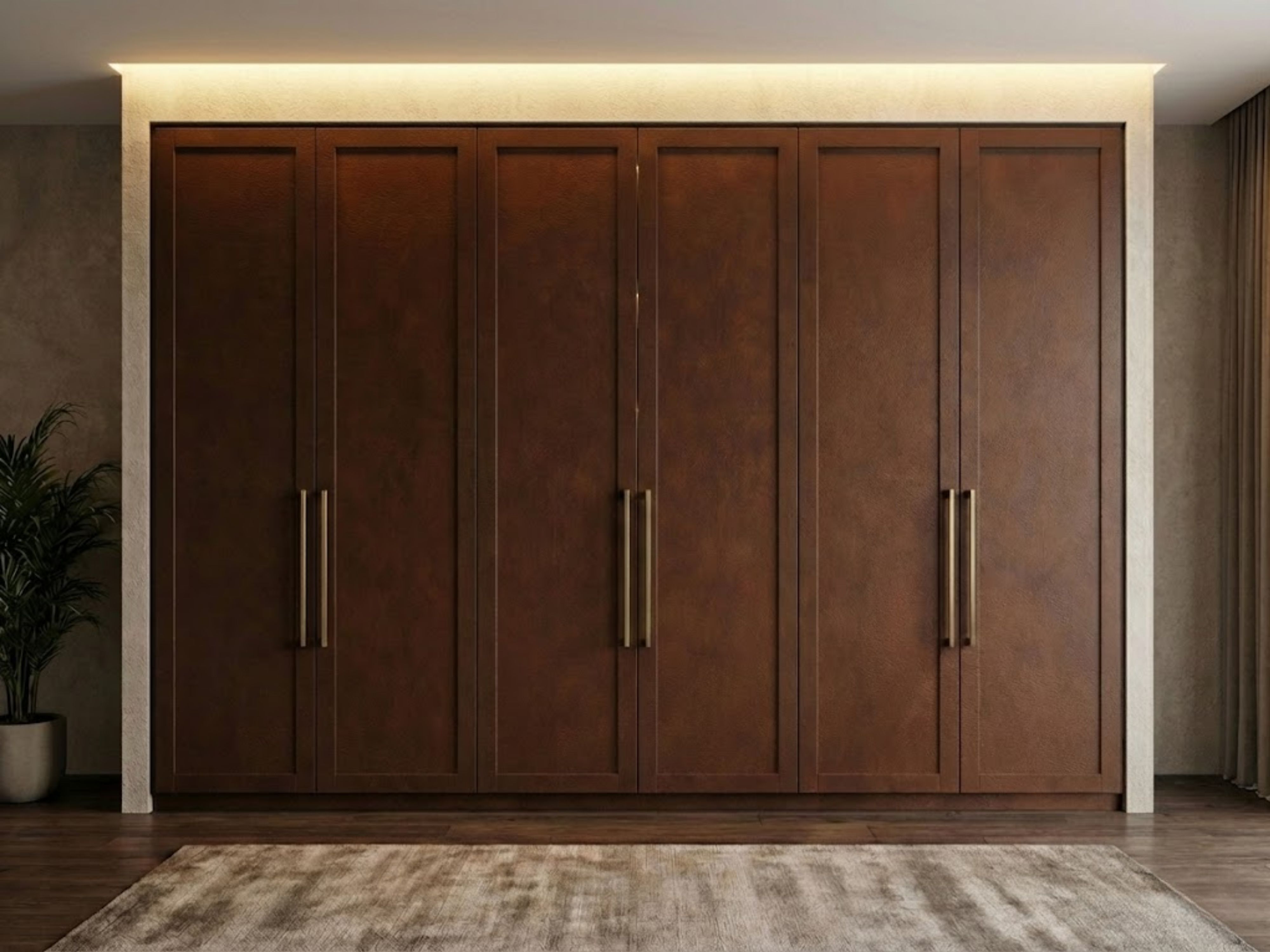 Full-length wooden wardrobe with sleek handles - Beautiful Homes