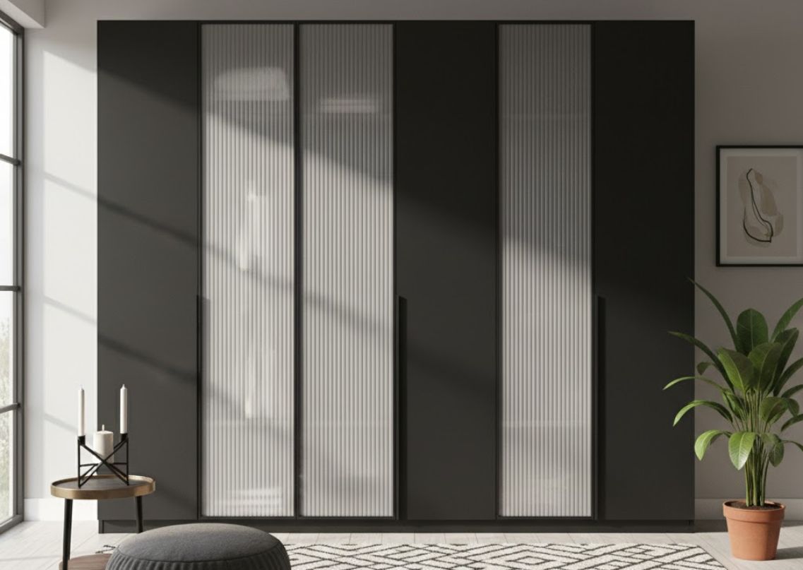 Black wardrobe with vertical glass panels design - Beautiful Homes