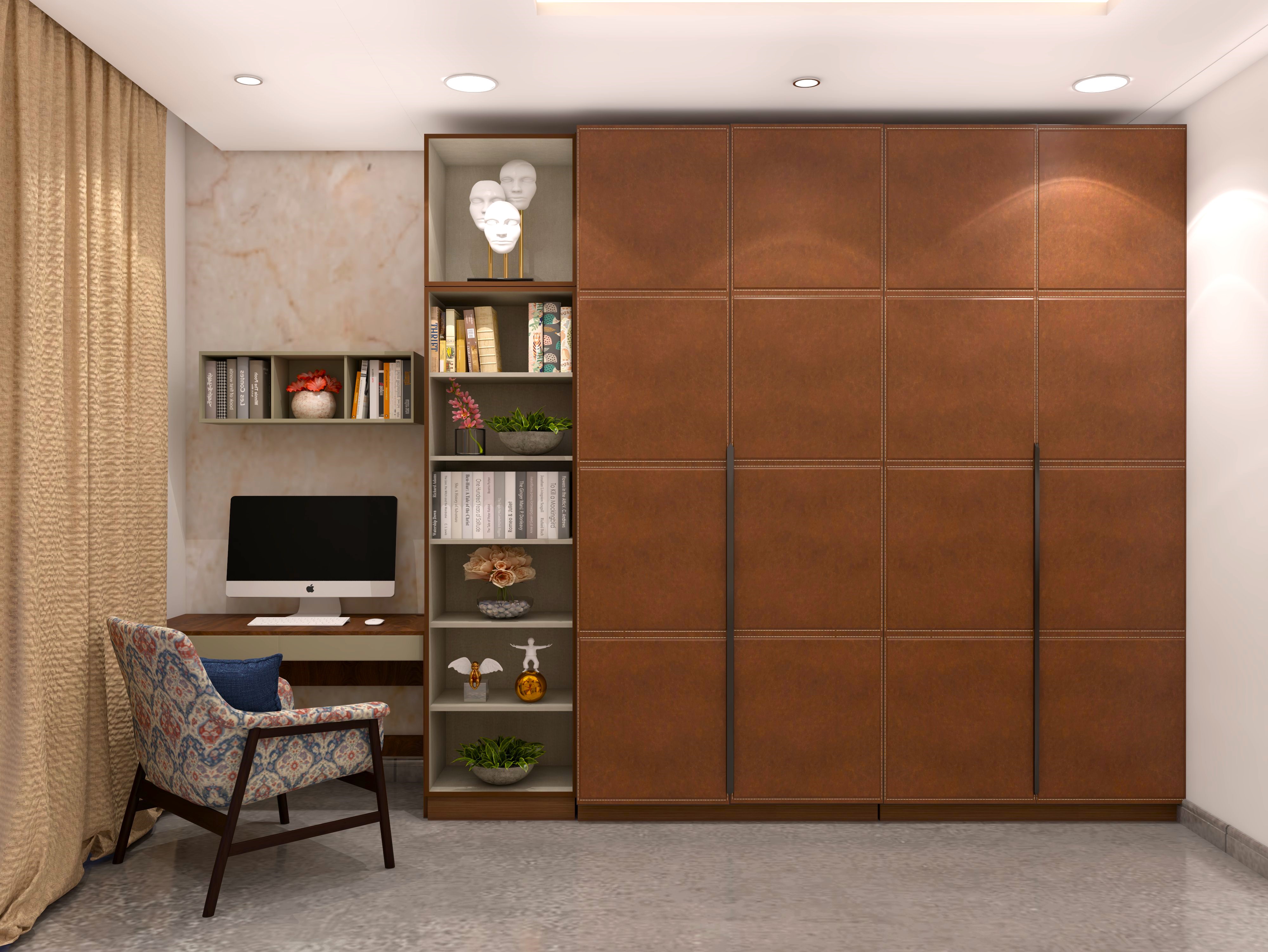 Wardrobe with leather finish laminate and black long handles-Beautiful Homes