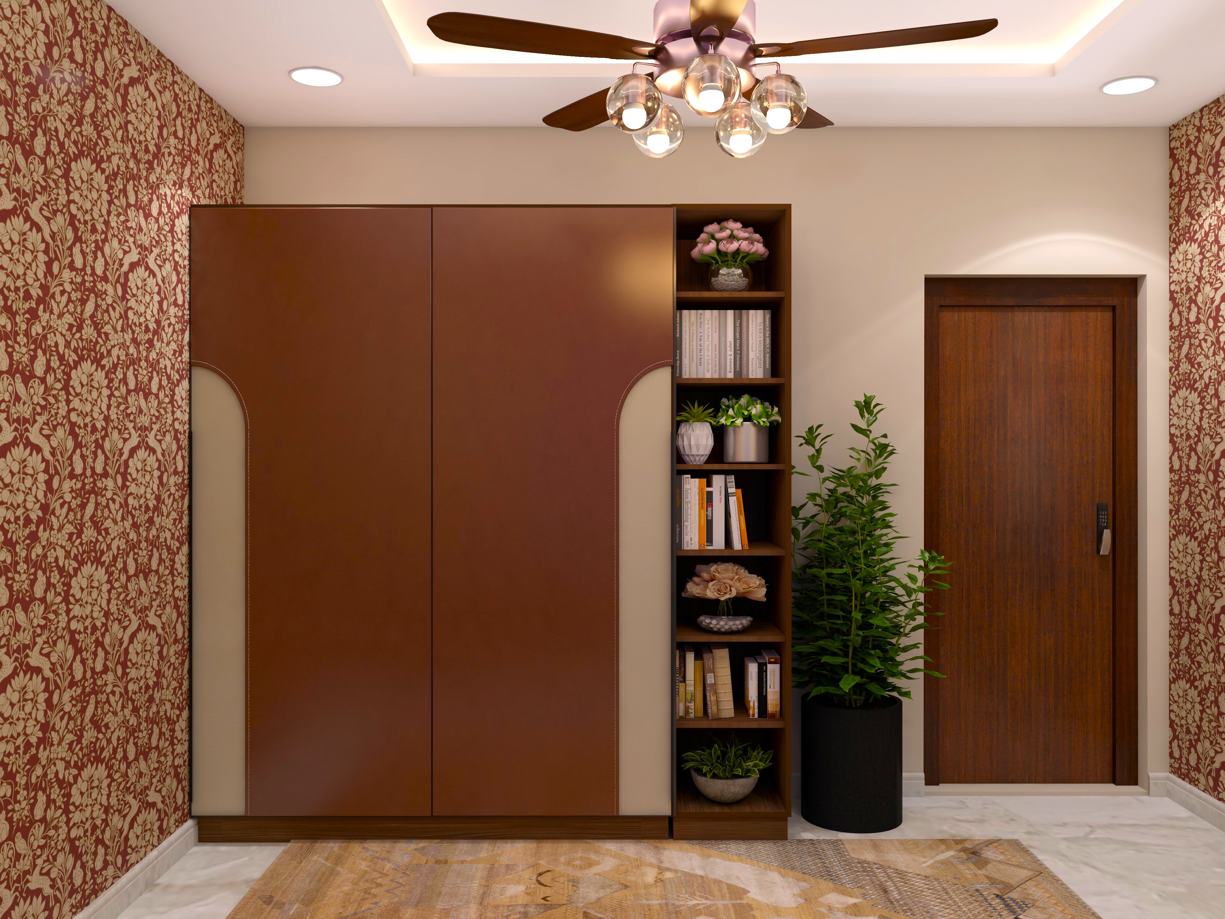 Wardrobe with leather laminate and shelves on side-Beautiful Homes